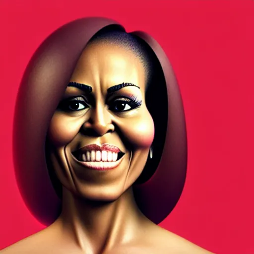 Prompt: realistic fruit character that looks just like michelle obama as a pomegranate, 8 k, fruit eyes, fruit world, beautiful matte painting, by johfra bosschart, hyper realistic, studio lighting, octane render