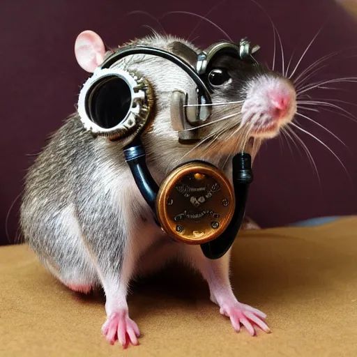 Image similar to a rat with steampunk googles, by burns jim