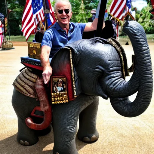 Image similar to joe biden riding an elephant, with warhammer 4 0 k