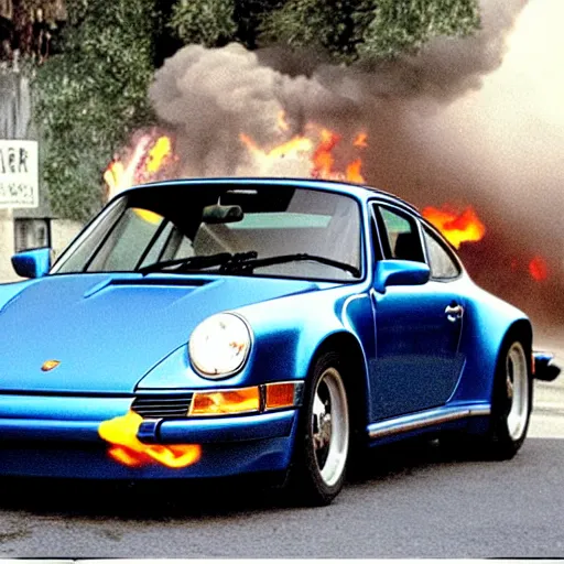 Image similar to porsche 911 in back 2 the future. trail of fire on street. 88mph. lightning strike