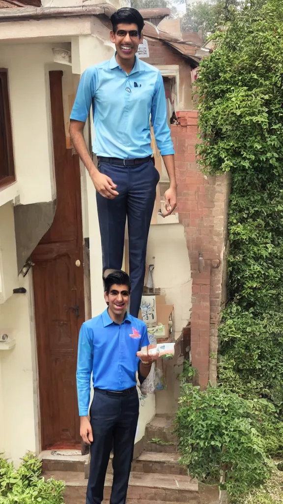 Image similar to rishi sunak as a slimy door to door salesman