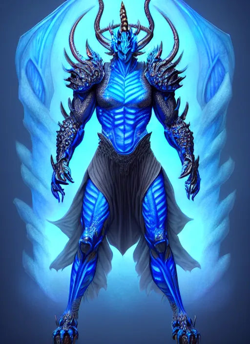 Art depiction of a male humanoid with steel blue skin