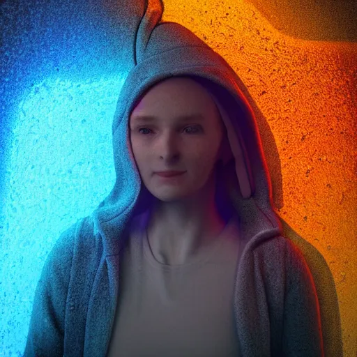 Image similar to human portrait of a teletubbie made out of rain, beautiful, neon, epic detail, rendered in octane, unreal engine