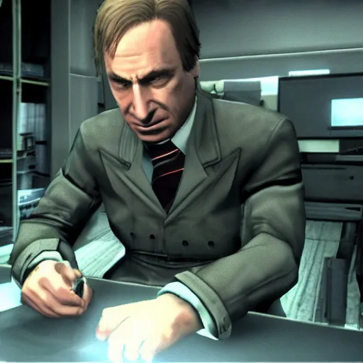 Image similar to Saul Goodman at Metal Gear Solid game on PS one