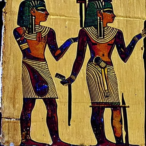 Image similar to ancient egyptian art featuring aliens!