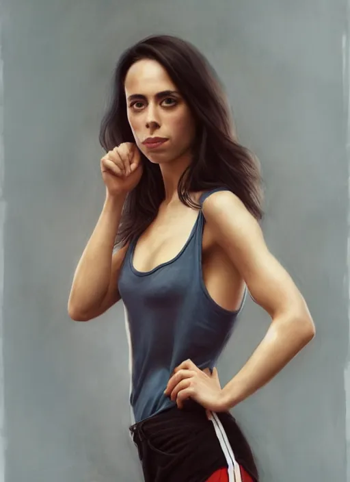 Prompt: full length photo of Oona Chaplin in a tanktop in the style of stefan kostic, realistic, sharp focus, 8k high definition, insanely detailed, intricate, elegant, art by stanley lau and artgerm