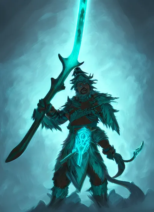 Image similar to Glowing D&D Battleaxe emanating teal energy, highly detailed, digital painting, 8k, HD
