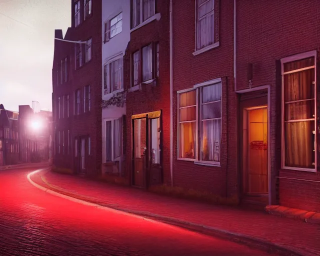 Image similar to view of a moonlit street in de rosse buurt, a window with a red light containing an anthropromorphic nvidia gpu, photorealistic atmospheric sensual lighting