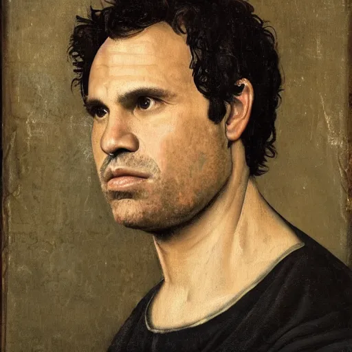 Image similar to a renaissance style portrait painting of Mark Ruffalo