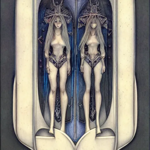 Image similar to detailed and sharp gemini artwork, mystic style, detailed, 8 k, detailed, symmetrical, by brian froud