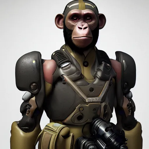 Prompt: character portrait, of a cyborg chimpanzee special op soldier, artstation, unreal engine 5, octane engine