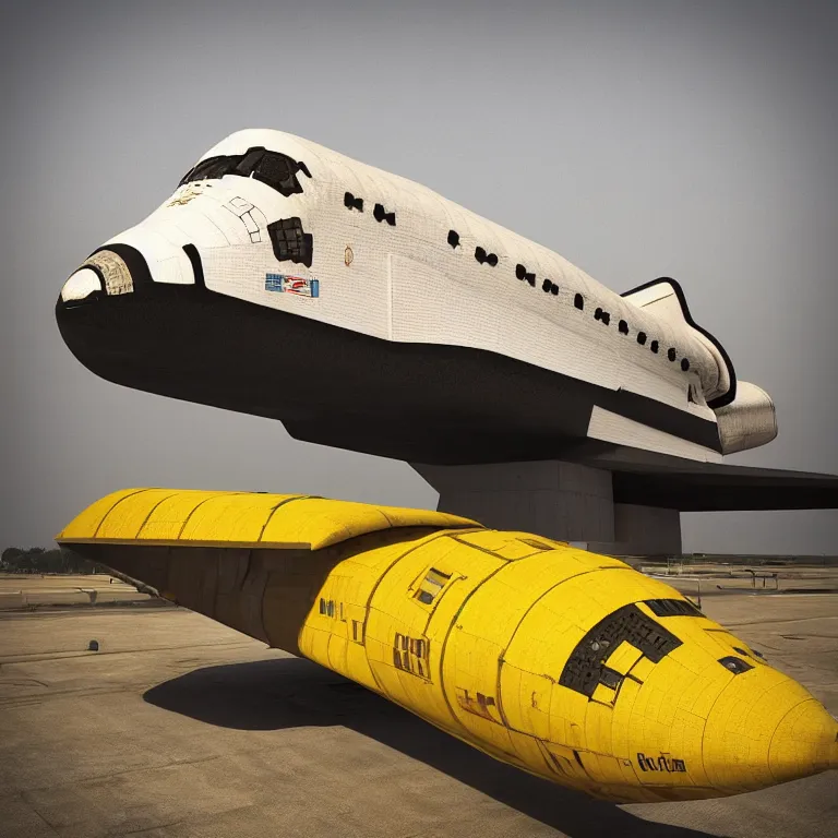 Prompt: “an old space shuttle held together with duct tape left sitting on the launch pad on a yellow morning sunrise, 3D 4k, high-def render, octane, beautiful, dirty, hyper realistic, photorealistic”