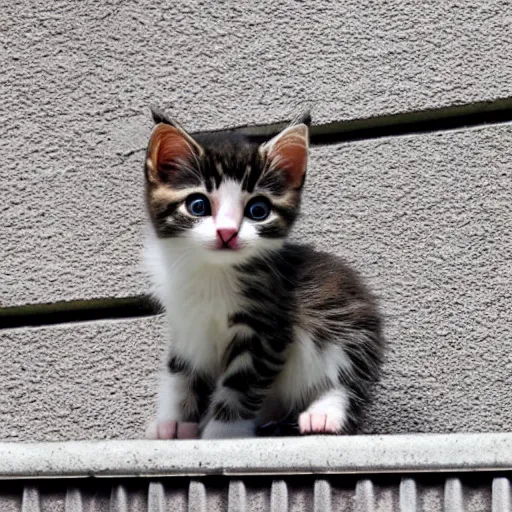 Prompt: a kitten standing on a ledge