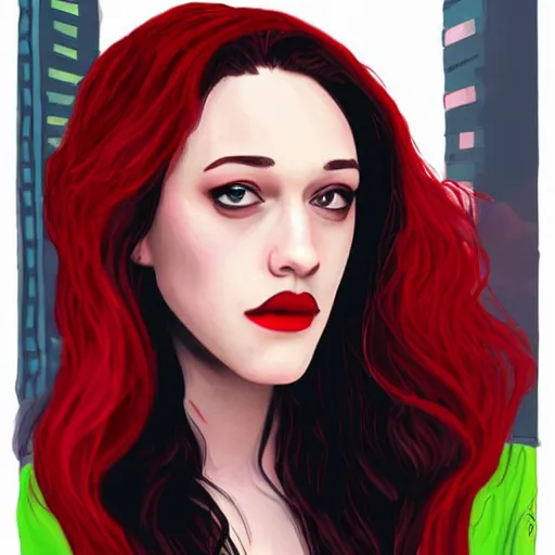 Image similar to Kat Dennings as Scarlet Witch, artist Kenny Tham