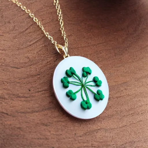 Image similar to simple embroidered clover necklace with jade stone