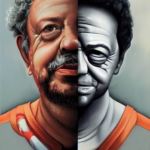 Image similar to Luiz Inácio Lula da Silva with prison clothes running scared from the police by Tristan Eaton Stanley Artgerm and Tom Bagshaw.