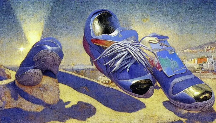 Prompt: a 1 9 9 8 southern spain sneakers!!! costa blanca, designed by arnold bocklin, jules bastien - lepage, tarsila do amaral, wayne barlowe and gustave baumann, cheval michael, trending on artstation, mediterranean, star, sharp focus, colorful refracted sparkles and lines, soft light, 8 k 4 k