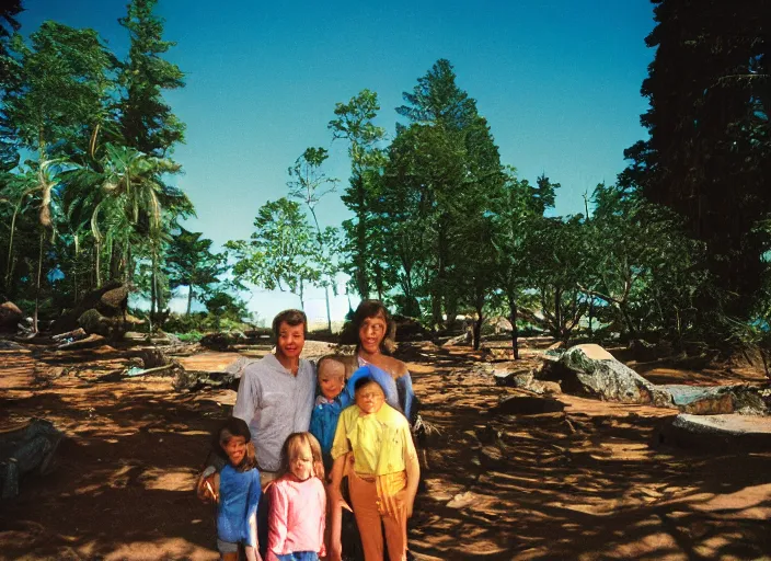 Image similar to photo of the family vacation in most liminal space in the world, fujifilm velvia 5 0, color photography, sigma 2 8 mm