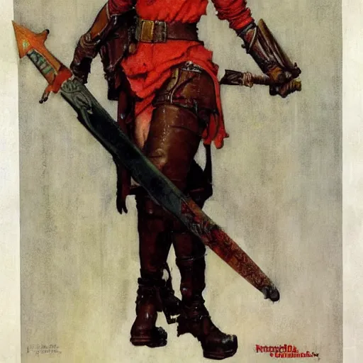 Image similar to female redhead templar, by norman rockwell