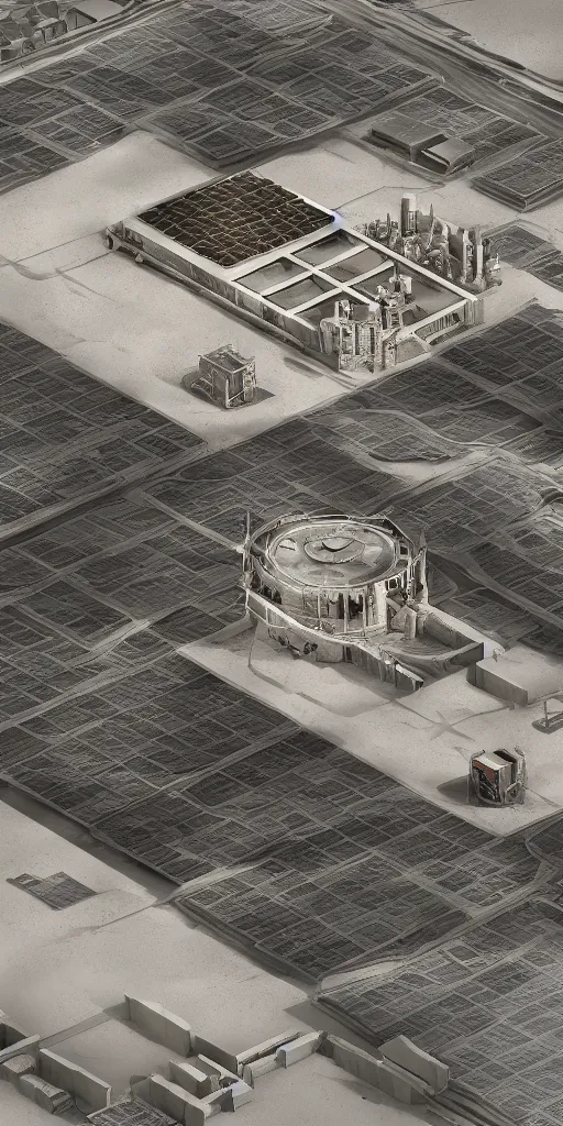 Prompt: realistic nuclear base, tower of babylon destroyed, white architecture, cerro dominador radial vertical solar power plant in the desert, trending on artstation, featured on behance, octane render, award winning, archviz, matte painting, epic, blender render, unreal engine