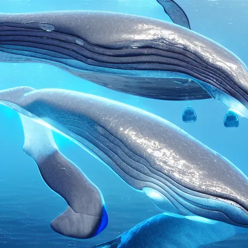 Image similar to 3 d rendering of transparent whales, caustic projection, octane renderer, raytracing, 4 k, rtx, light refracting, martinakis adam style of lilien ephraim moses