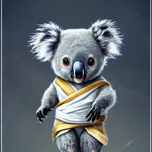 Prompt: a cute koala dressed in a shinobi outfit, digital art by łukasz piskorz and patrick mcenvoy and michael komarck, intricate, highly detailed, artstation, concept art, smooth, sharp focus photo centered