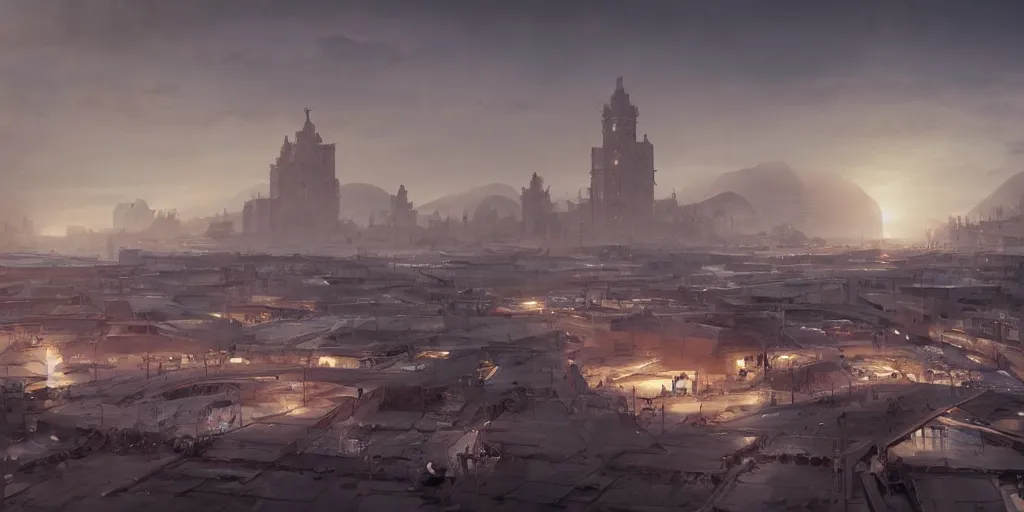 Image similar to Futuristic marrakech , beautiful dynamic lighting, cinematic, wide angle establishing shot, extremely high detail, photo realistic, cinematic lighting, post processed, concept art, artstation, matte painting, style by eddie mendoza, raphael lacoste, alex ross, volumetric lighting, light rays, photorealistic, ultrarealistic, moody, coronarender, 8k