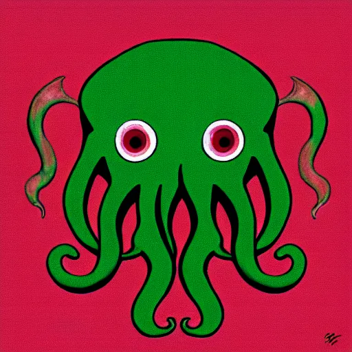 Image similar to a cute cthulhu icon drawn in the style of rockwell kent