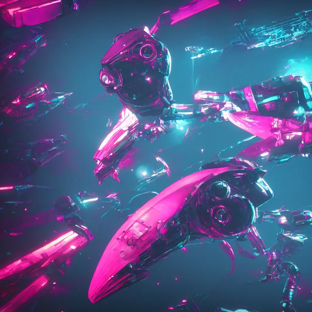 Image similar to synthwave fish astronaut, unreal engine, 4 k, ray - tracing,