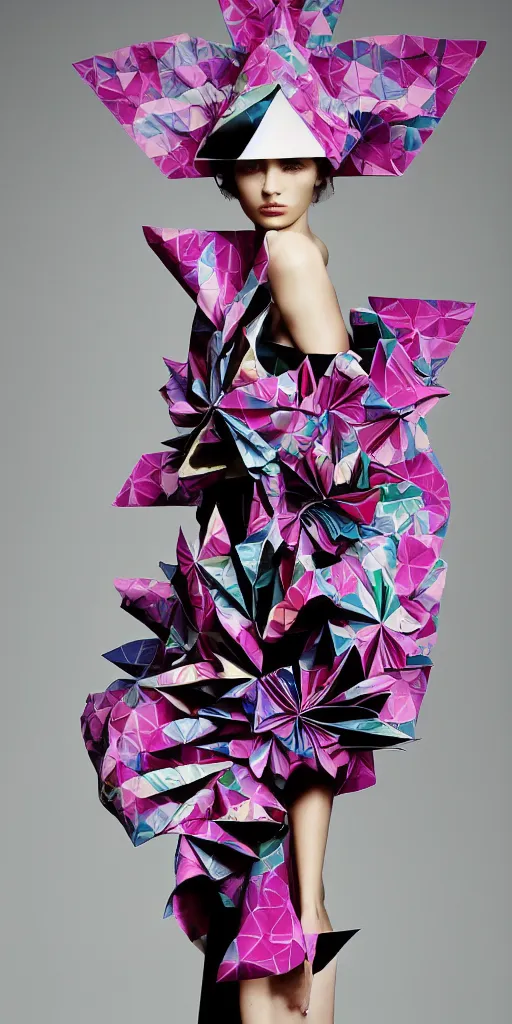 portrait of a beautiful model wearing origami themed | Stable Diffusion ...