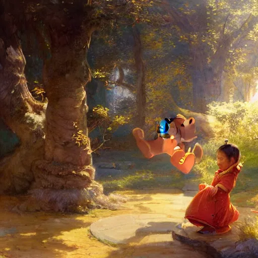 Image similar to xi pingping as winnie the pooh, radiant light, caustics, heroic, bright iridescent light, by gaston bussiere, bayard wu, greg rutkowski, maxim verehin