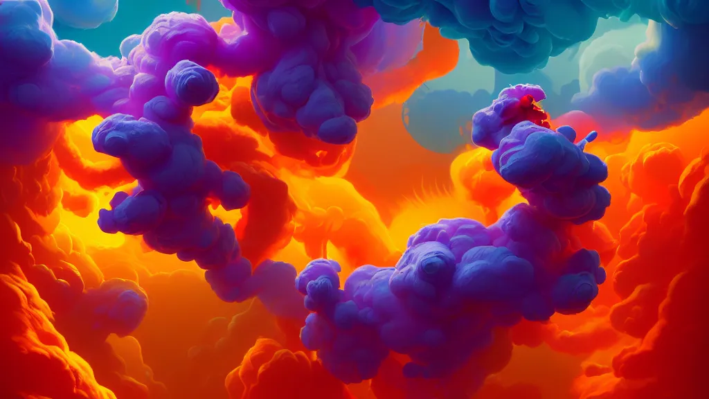 Prompt: thick colorful smoke creatures morphing into each other, by rhads and paul lehr, xf iq 4, f / 1. 4, iso 2 0 0, 1 / 1 6 0 s, 8 k, raw, featured in artstation, octane render, cinematic, elegant, intricate, 8 k