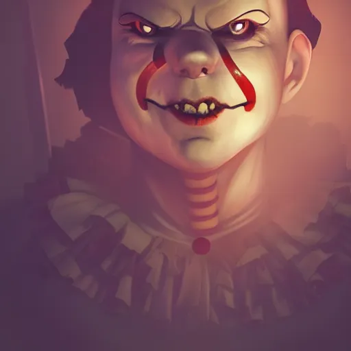 Prompt: Stephen King as Pennywise, ambient lighting, 4k, anime key visual, lois van baarle, ilya kuvshinov, rossdraws, artstation