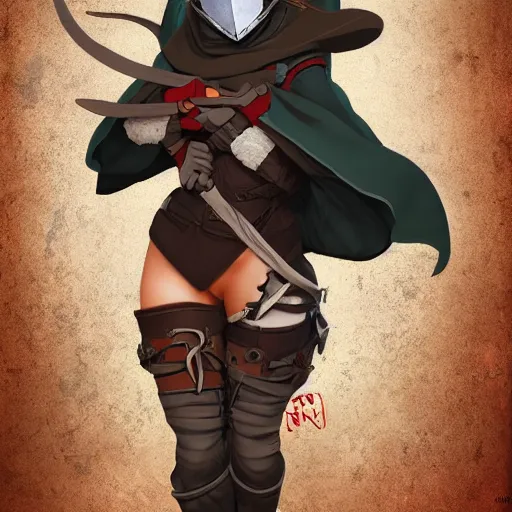 Image similar to medieval rogue masked girl, highly detailed, ghibli, mucha artstation