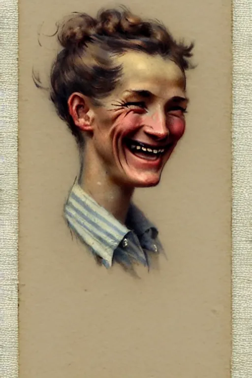 Prompt: ( ( ( ( ( 1 9 5 0 s retro happy smiling skinny farmer face portrait. muted colors. ) ) ) ) ) by jean - baptiste monge!!!!!!!!!!!!!!!!!!!!!!!!!!!!!!