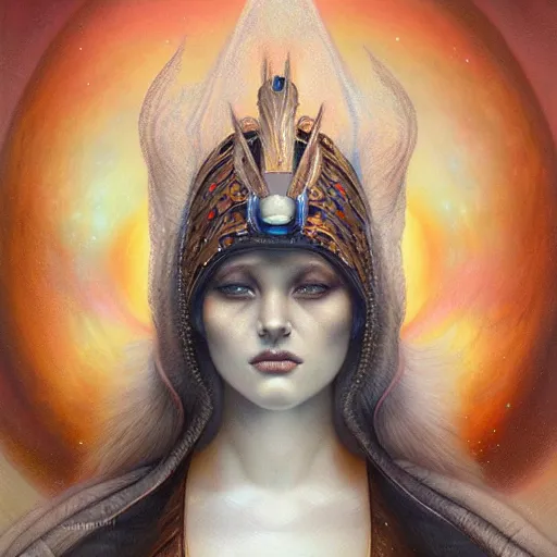 Prompt: a beautiful portrait of a cosmic goddess by Jim Burns and Tom Bagshaw