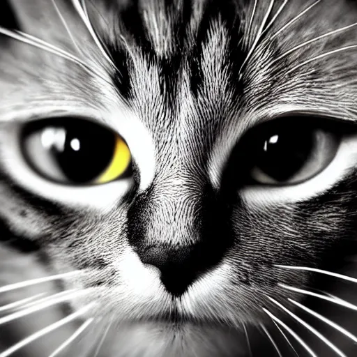 Image similar to beautiful close-up of a cat looking directly into the camera, limited color palette, high contrast, digital art, abstract, geometric