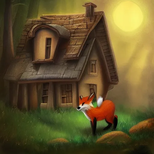 Prompt: A fox and his house, art by Marco Bucci, art station