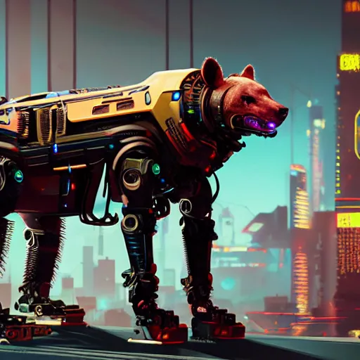 Image similar to robot hyena, cyberpunk 2 0 7 7 concept art, highly detailed