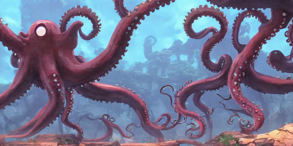 Image similar to character design, concept art, portal octopus, unreal engine, by studio ghibli,