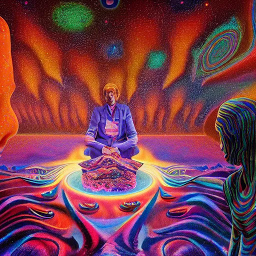 Image similar to i don't have an idea for a prompt, do you? masterpiece. accidentally tripping on dmt and acid, psychedelic experience, overwhelming psychosis of self realization and burning awakening, ultra high definition, unreal engine 5, hyperrealism, masterpiece composition, by casey weldon, barclay shaw 8 k photorealistic