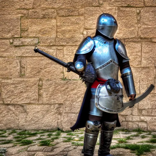 Image similar to medieval knight, in armor, shooting an ak - 4 7. 4 k, hdr, 5 0 mm lens, f 1. 8.