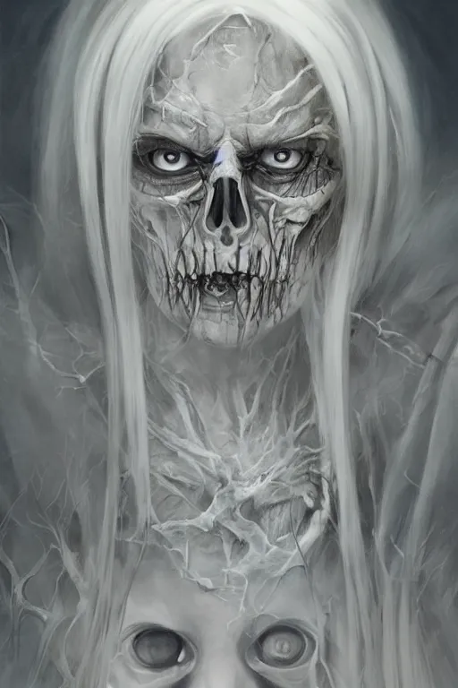 Prompt: beautiful clean acrylic painting of haunting, scary, concept art by andy park, detailed, stunning, realistic