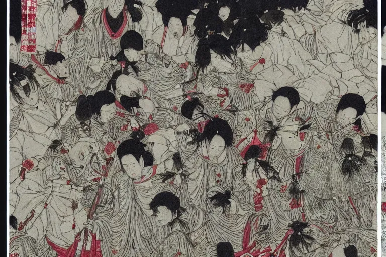 Image similar to zhongyuan festival, chinese ghost festival, the war of the dead, the evil spirits struggling in the tumbling oil pot by takato yamamoto,