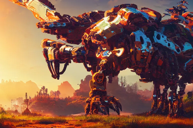 Image similar to scorcher machine mecanical creature robot of horizon forbidden west horizon zero dawn radiating a glowing aura global illumination ray tracing hdr fanart arstation by ian pesty and alena aenami artworks in 4 k