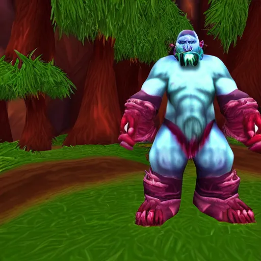 Prompt: world of warcraft troll in bloody red rainforest!!!