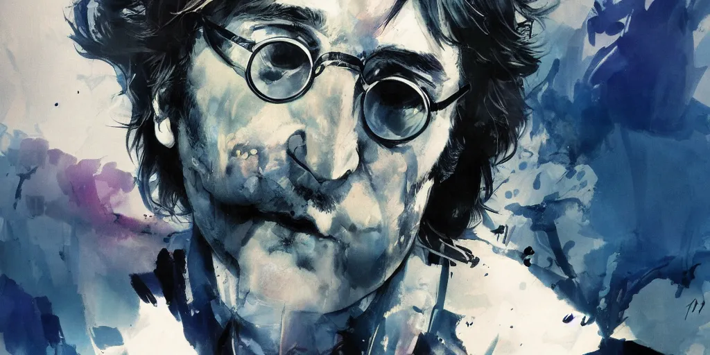 Prompt: john lennon by yoji shinkawa, katayama bokuyo, agnes cecile, concept art, vibrant colors, 8 k