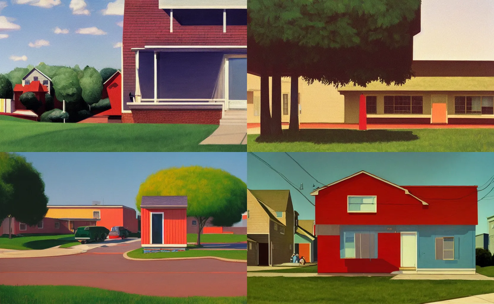 Prompt: 1990s American suburb, painting by Edward Hopper and William Eggleston
