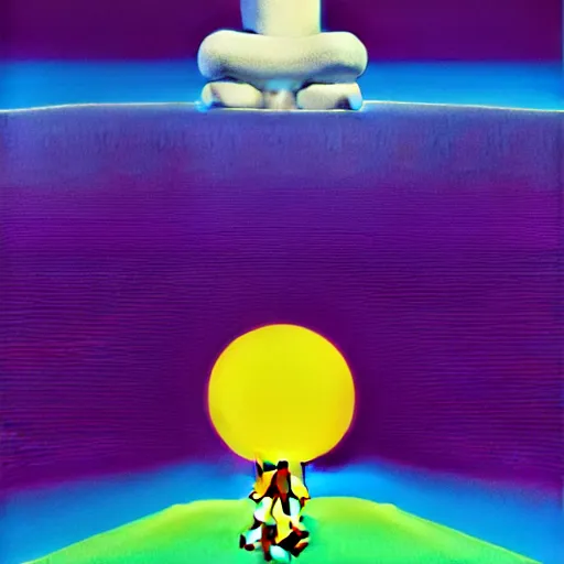 Image similar to the end of the world by shusei nagaoka, kaws, david rudnick, airbrush on canvas, pastell colours, cell shaded, 8 k