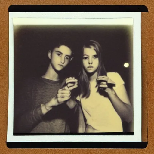 Prompt: teenagers smoking nostalgic polaroid